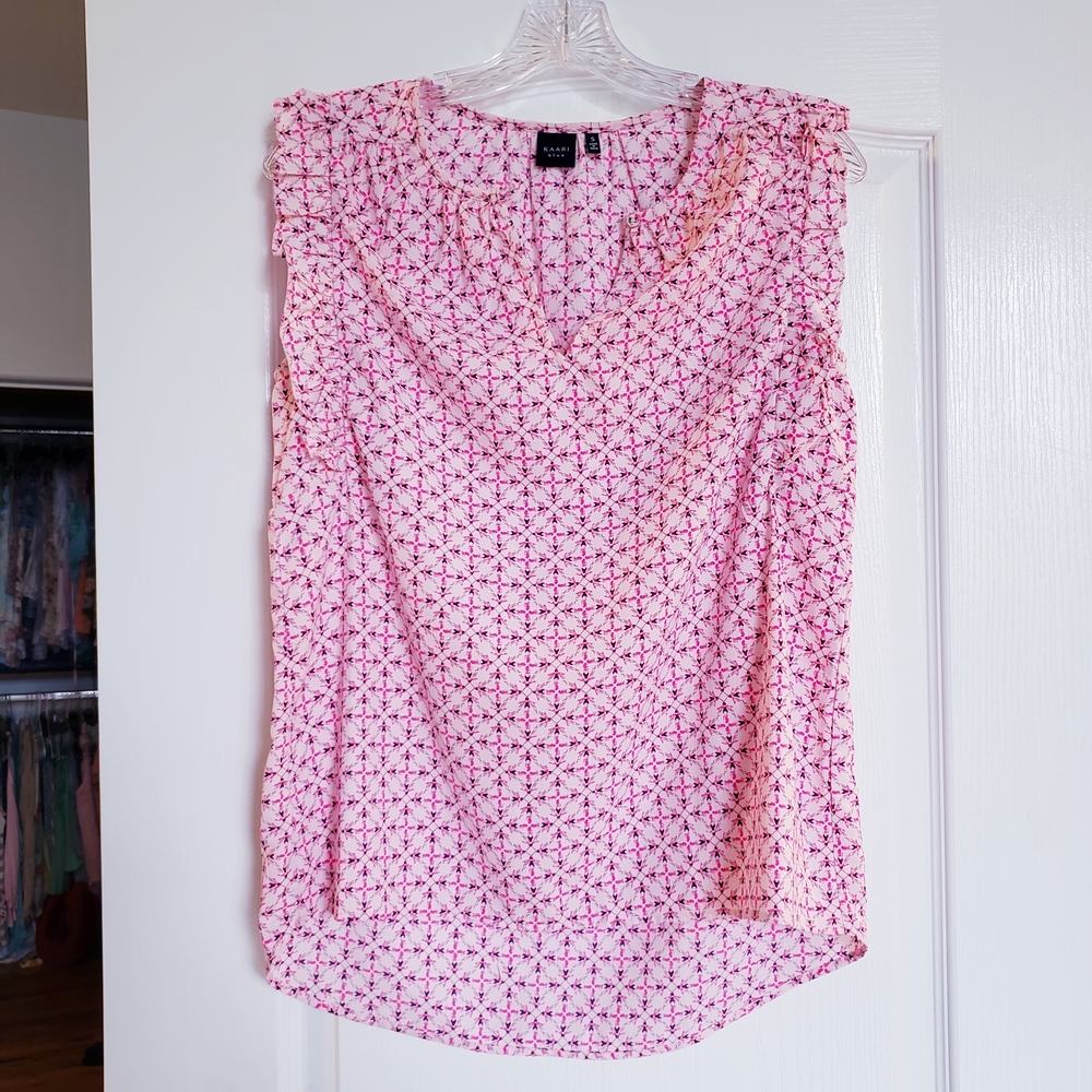 Kaari Blue Pink Sleeveless Ruffled Blouse